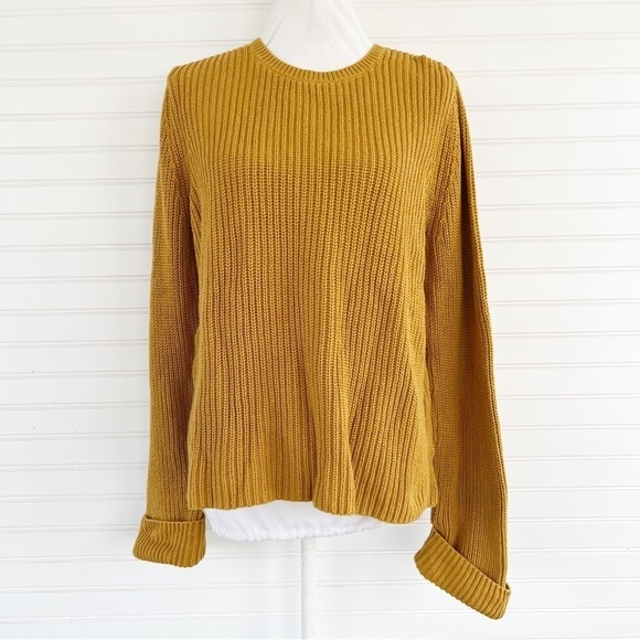 Chunky mustard yellow pullover sweater Size Large by eight eight eight - Picture 1 of 9